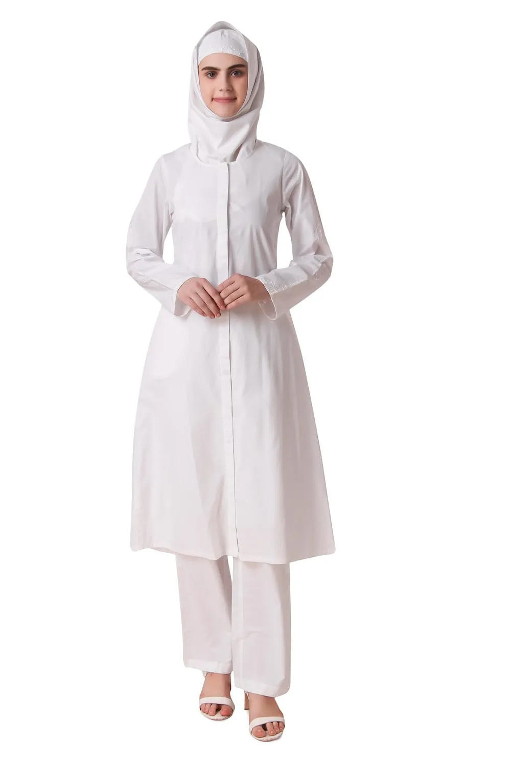 Huma White Front Open Cotton Salwar Kameez