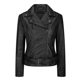 Ladies Womens Black Real Leather Slim Fit Soft Zip Biker Style Jacket