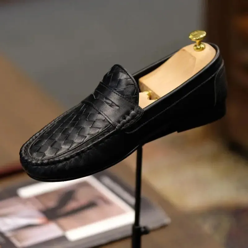 Leather Shoe Black Woven  Loafer