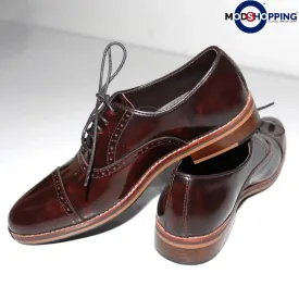 Leather Shoe Brogue Oxford  Dark Brown Color