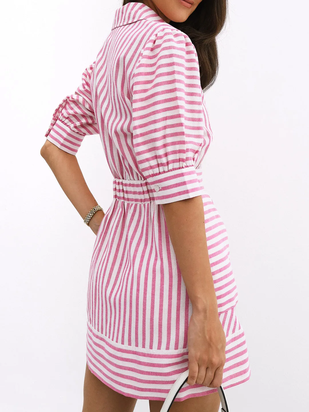 Levante Cotton Blend Stripe Dress | Sunset Pink