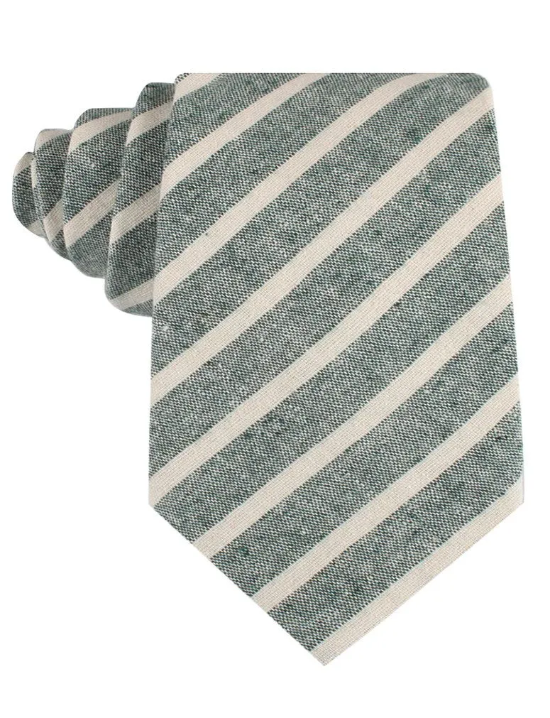 Linen Tie - Chalk Stripe - Green & Cream