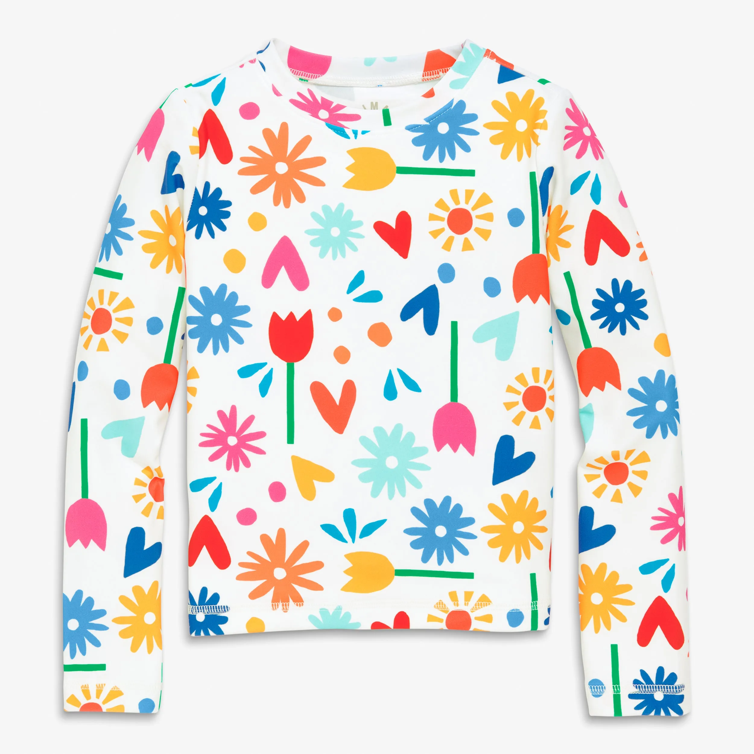 Long sleeve swim top in rainbow garden party