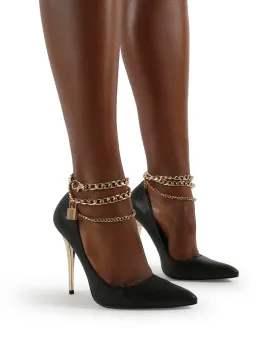 Luv Black Pu Lock Chain Anklet Stiletto Court Heel