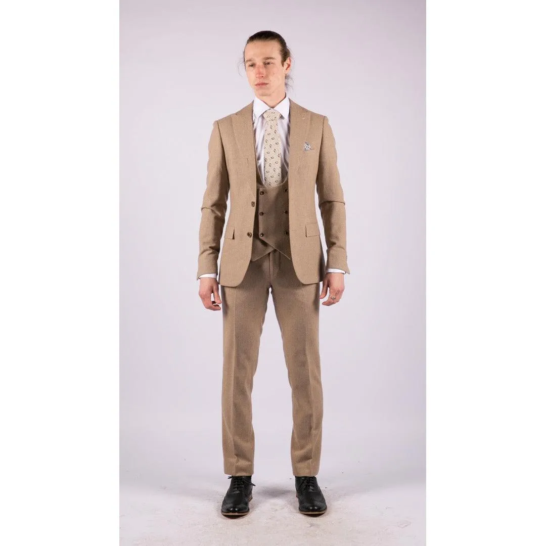 Men 3 Piece Suit Tan Brown Double Breasted