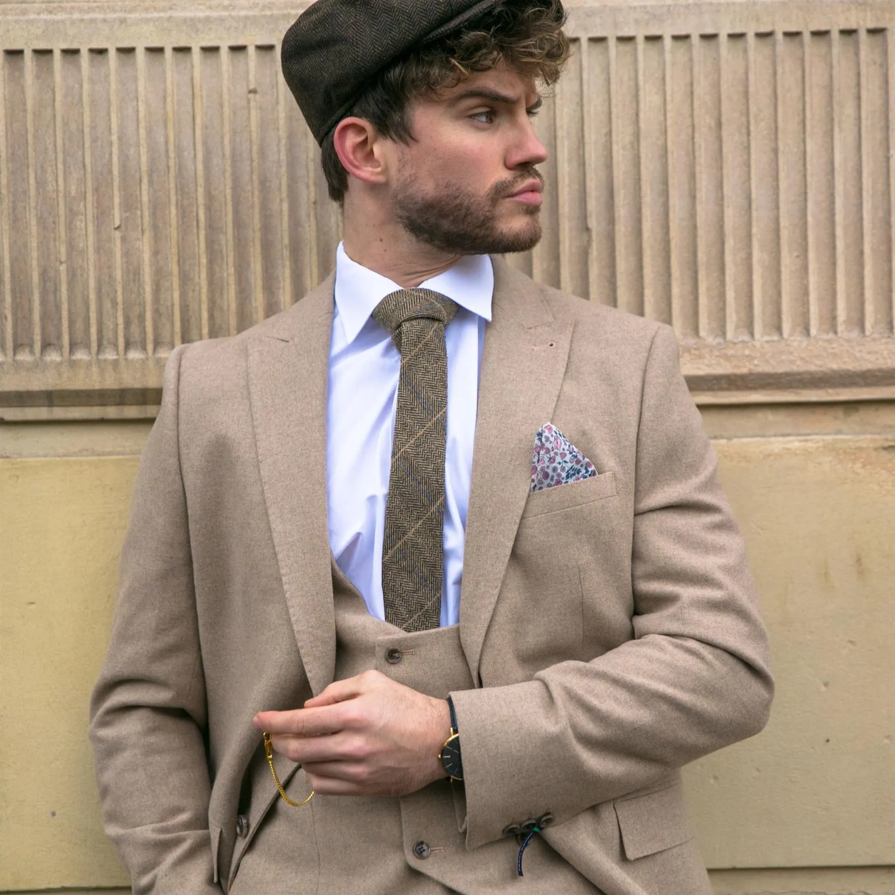 Men 3 Piece Suit Tan Brown Double Breasted