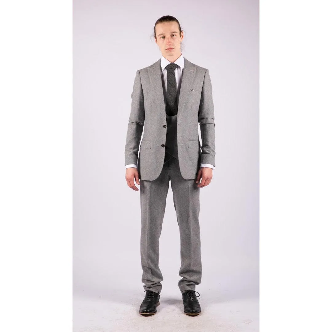 Men Wool 3 Piece Suit Double Breasted Grey Short Reg Long