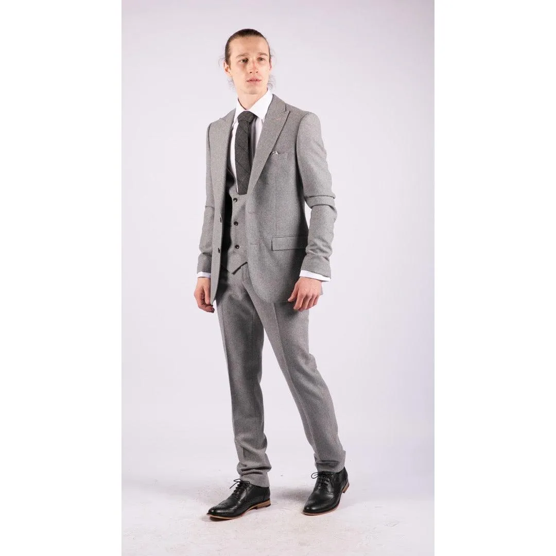 Men Wool 3 Piece Suit Double Breasted Grey Short Reg Long