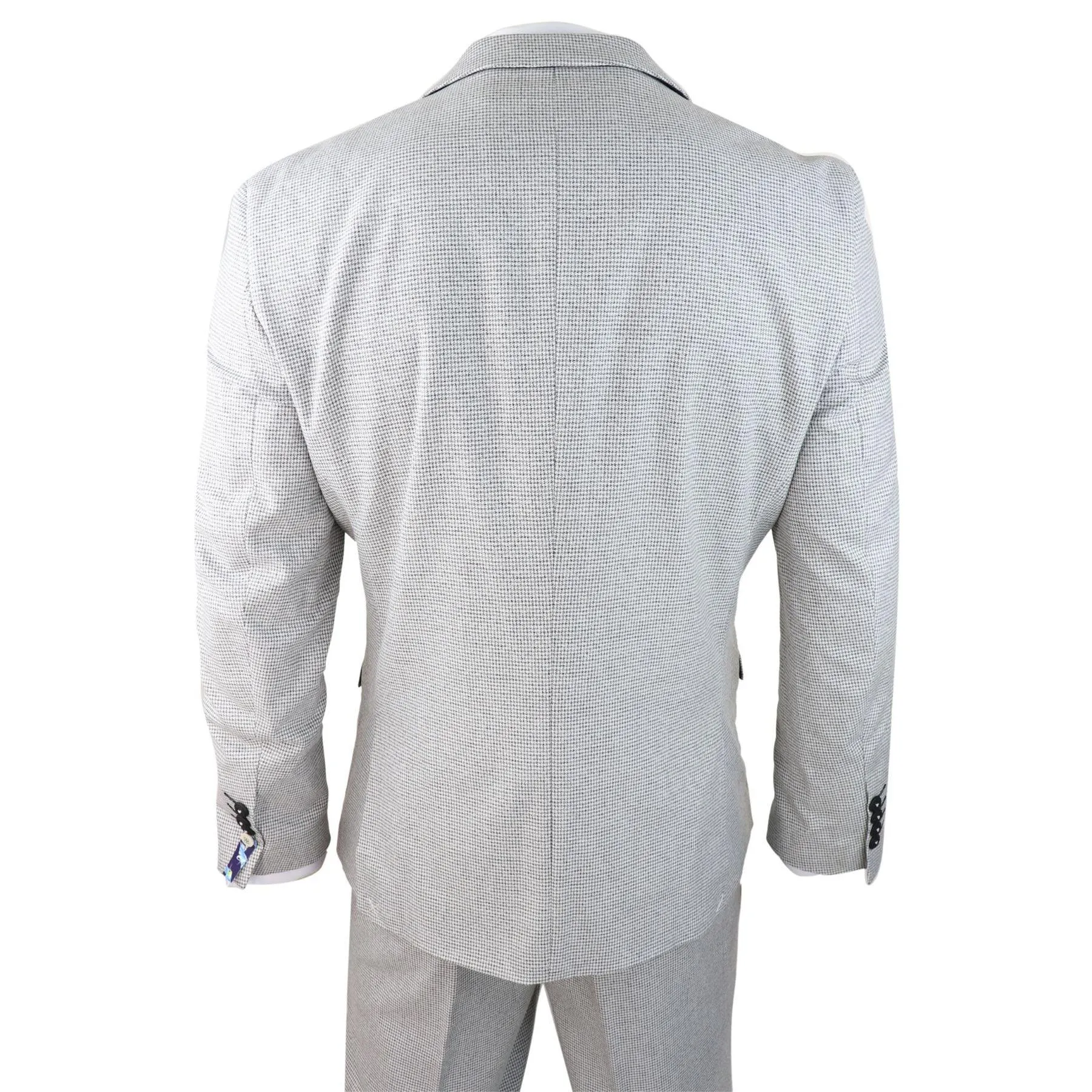 Mens 3 Piece Light Grey Black Check Suit Tailored Fit Retro Vintage Classic Smart