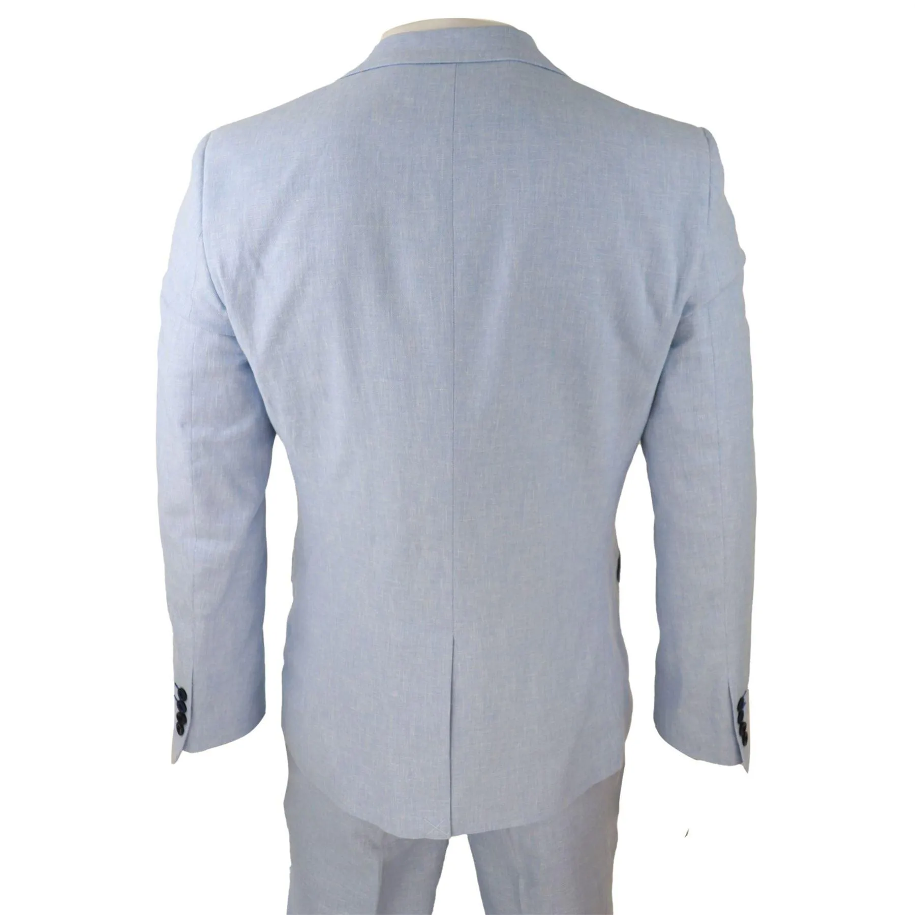 Mens 3 Piece Linen Suit Summer Breathable Wedding Cotton Baby Blue Light