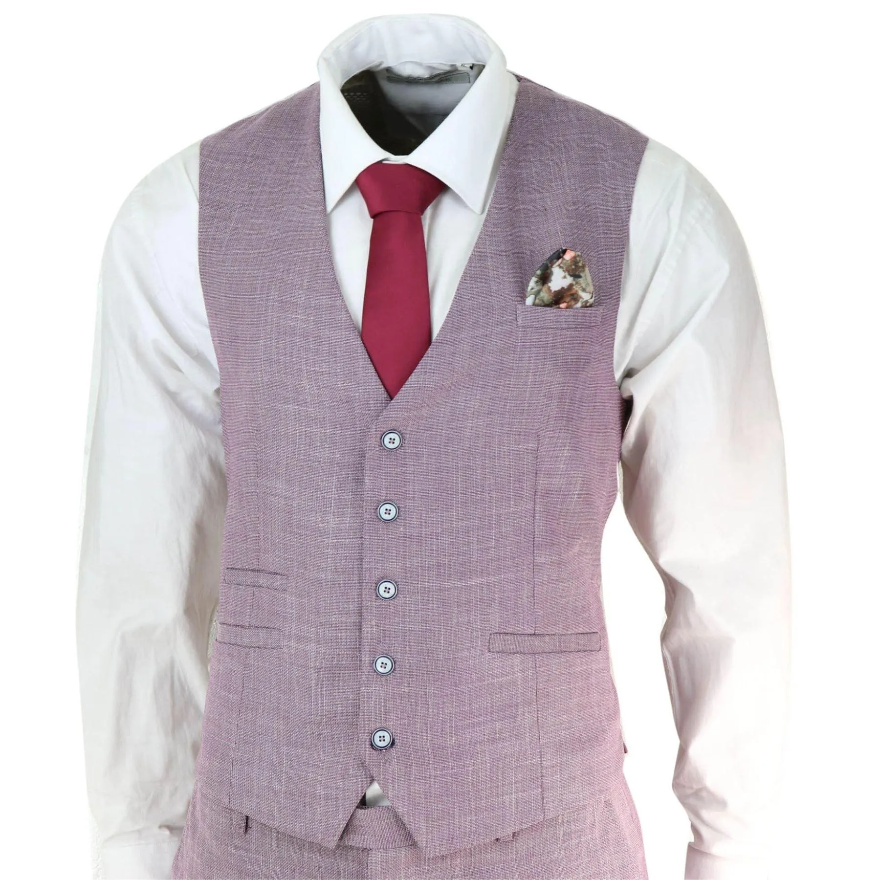 Mens 3 Piece Suit Blush Pink Summer Linen Tailored Fit Wedding Prom Classic