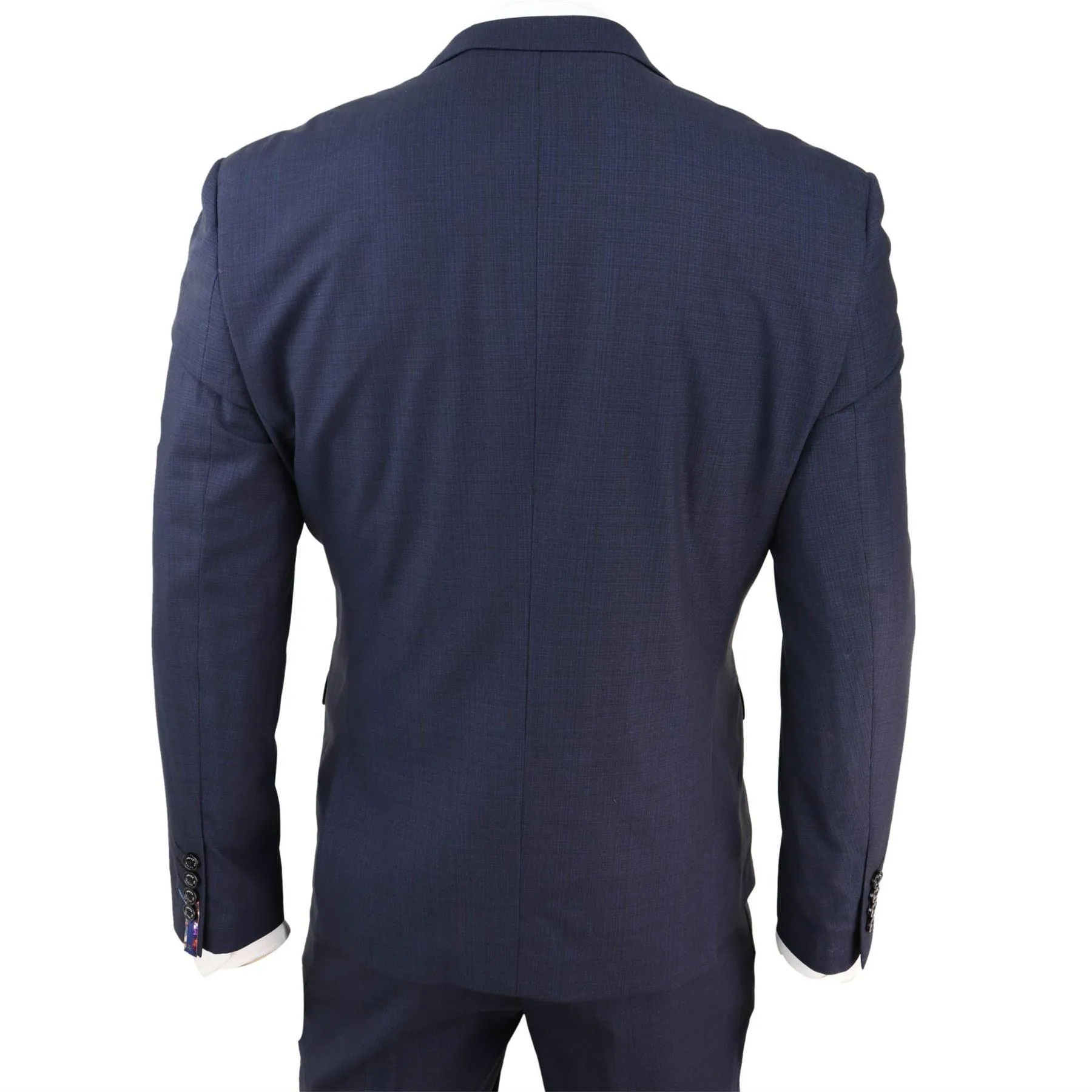 Mens 3 Piece Suit Navy Tailored Fit Classic Retro Vintage Wedding Prom Office