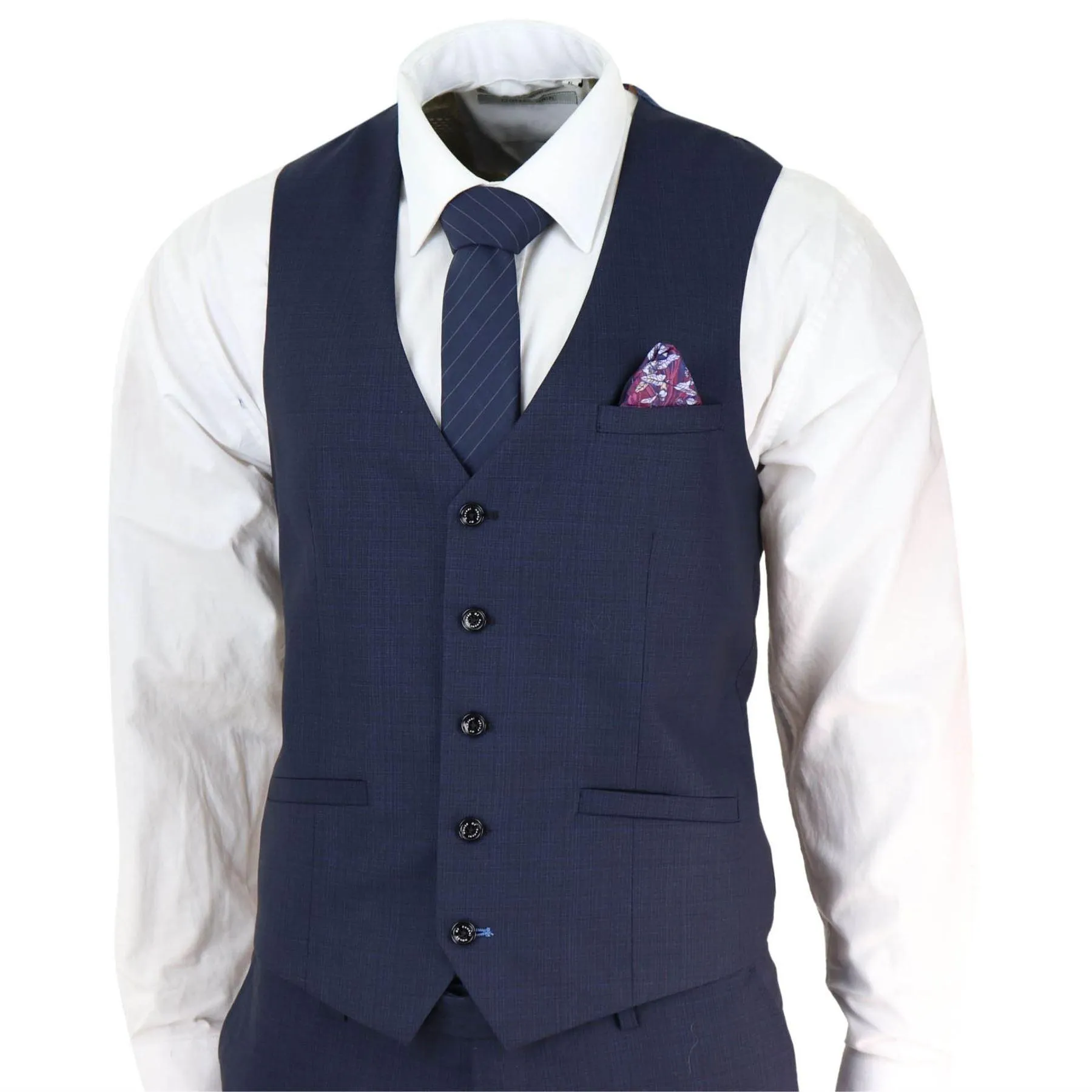 Mens 3 Piece Suit Navy Tailored Fit Classic Retro Vintage Wedding Prom Office