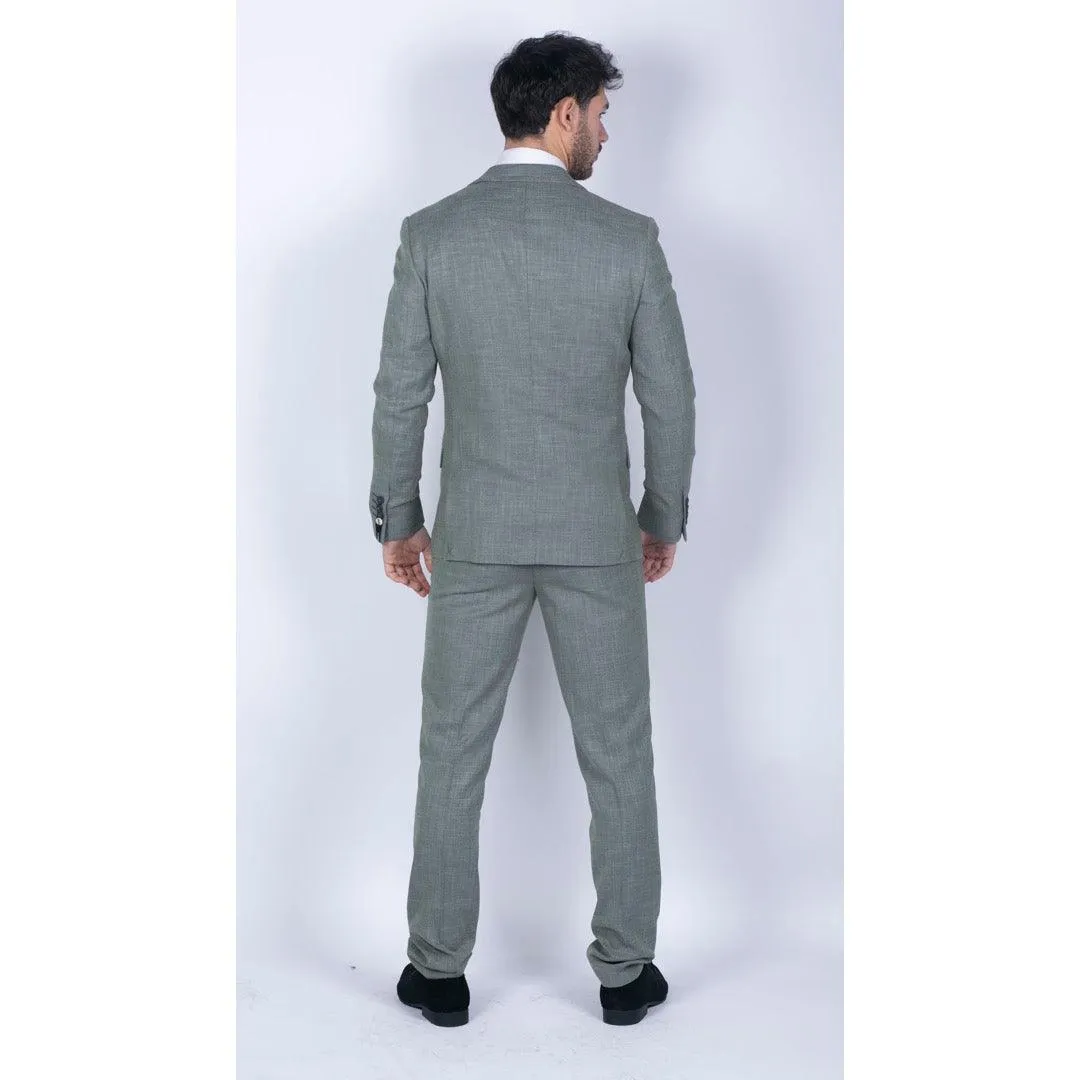 Mens 3 Piece Suit Sage Green Summer Linen Tailored Fit Wedding Prom Classic