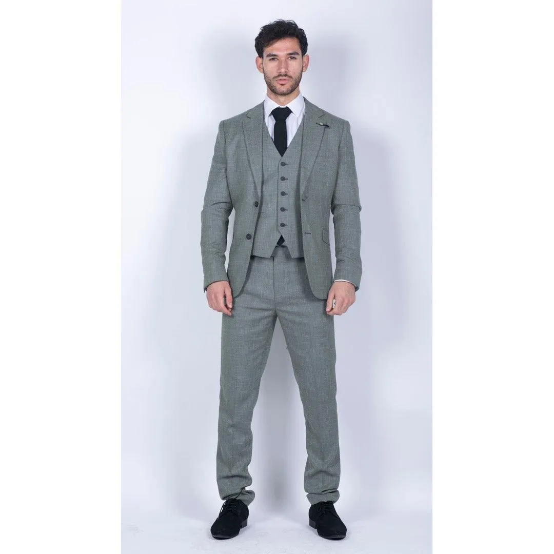 Mens 3 Piece Suit Sage Green Summer Linen Tailored Fit Wedding Prom Classic