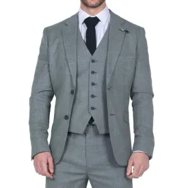 Mens 3 Piece Suit Sage Green Summer Linen Tailored Fit Wedding Prom Classic