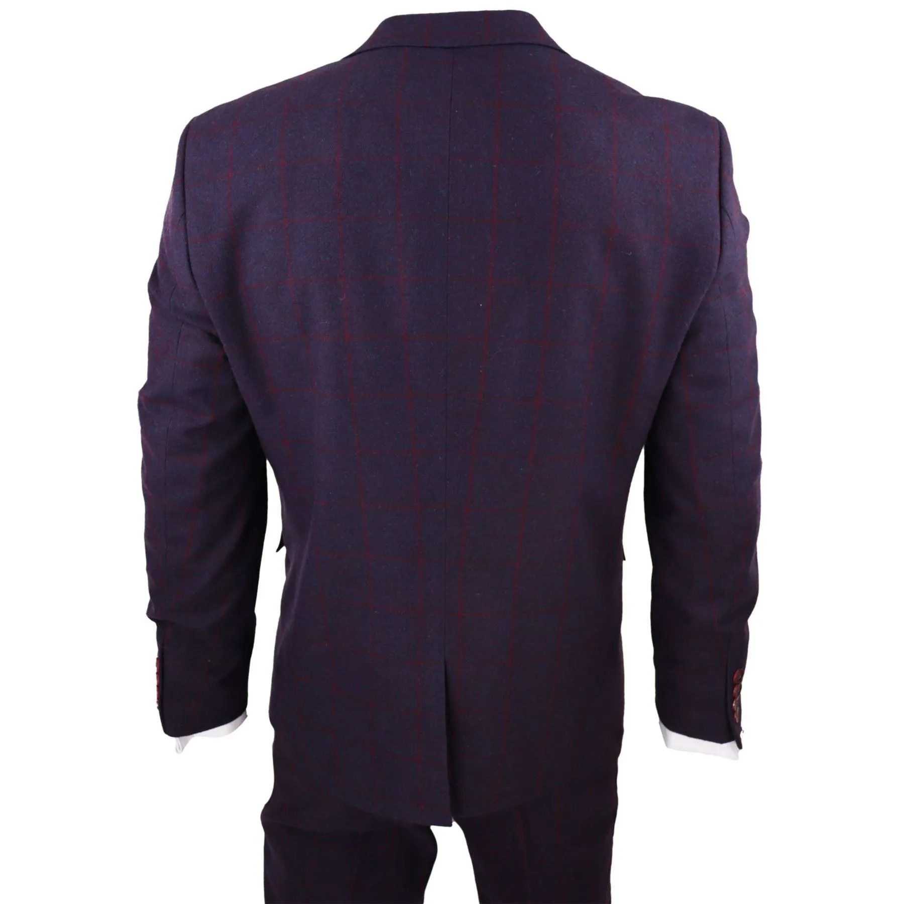 Men's 3 Piece Suit Wool Tweed Plum Wine Check 1920s Gatsby Formal Dress Suits