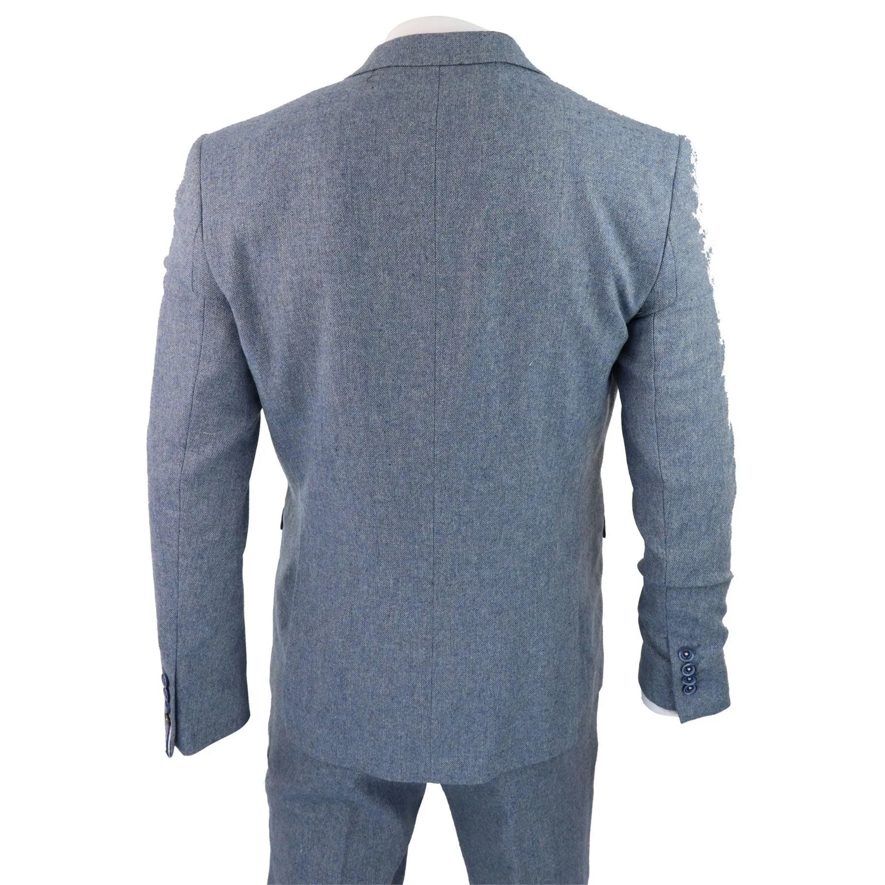 Mens 3 Piece Wool Suit Light Blue Tweed Vintage 1920s Classic 4 Pocket Waistcoat