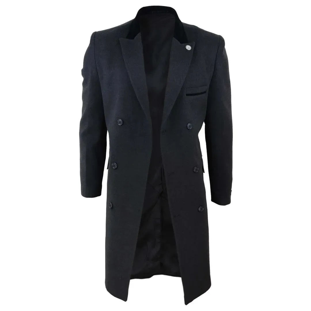 Mens 3/4 Long Double Breasted Overcoat Jacket Wool Coat Peaky Blinders