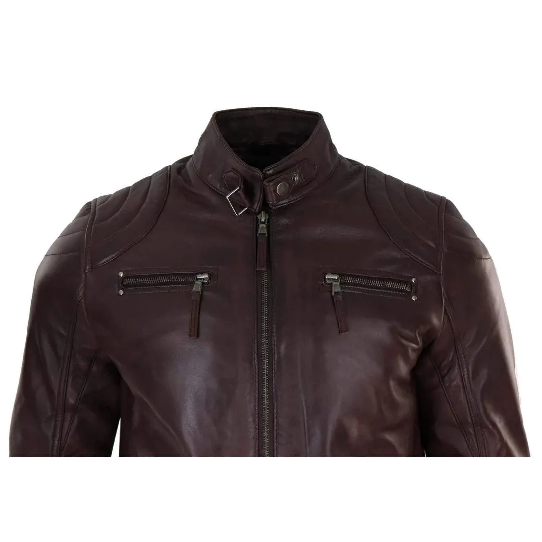 Mens Biker Zip Jacket Real Leather Casual Light Short Classic Retro Motorcycle