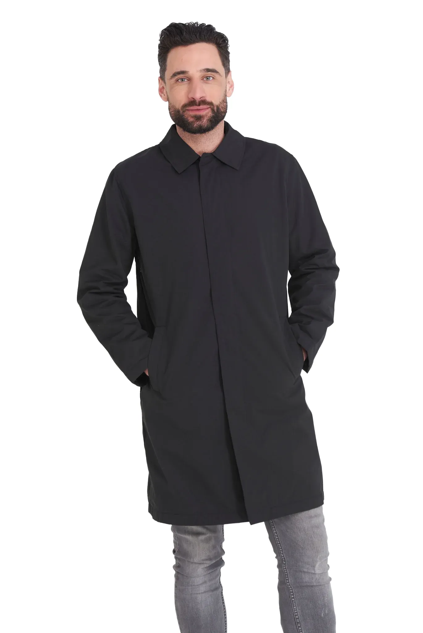 Men's Black Formal Raincoat Long Rain Mac Doorman Funeral