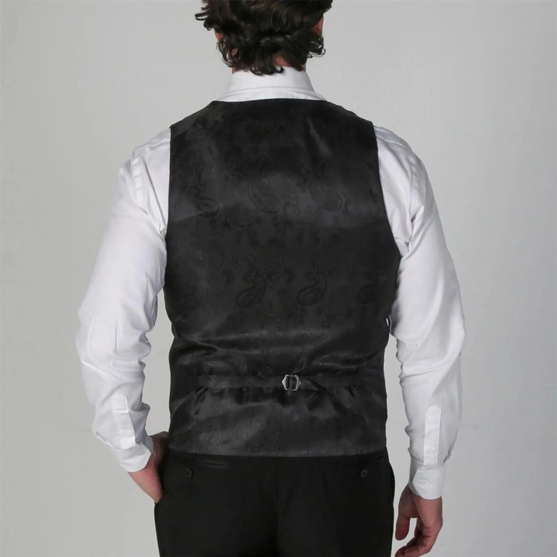 Men's Black Waistcoat Double Breasted Round Collar Vest