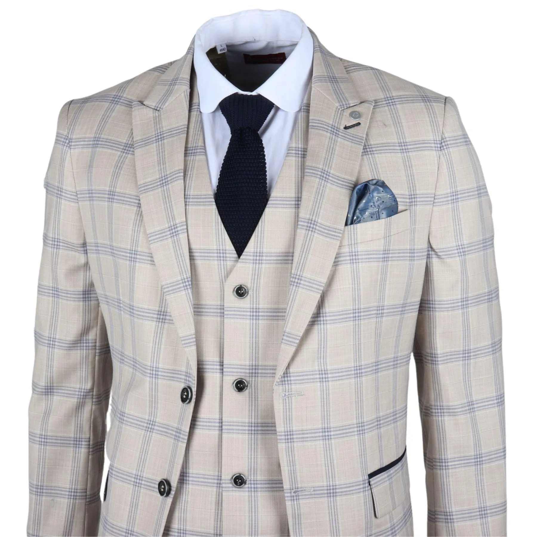 Men's Blazer Beige Checked Classic Sport Coat Plaid Tailored Fit