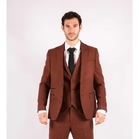 Mens Camel 3 Piece Tweed Suit Herringbone Wool Vintage Retro Fit