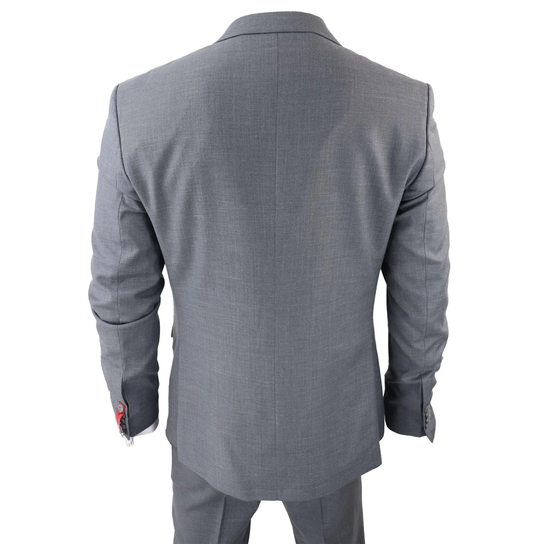 Mens Classic 3 Piece Suit Grey Pocket Chain Wedding Tailored Fit Vintage Formal