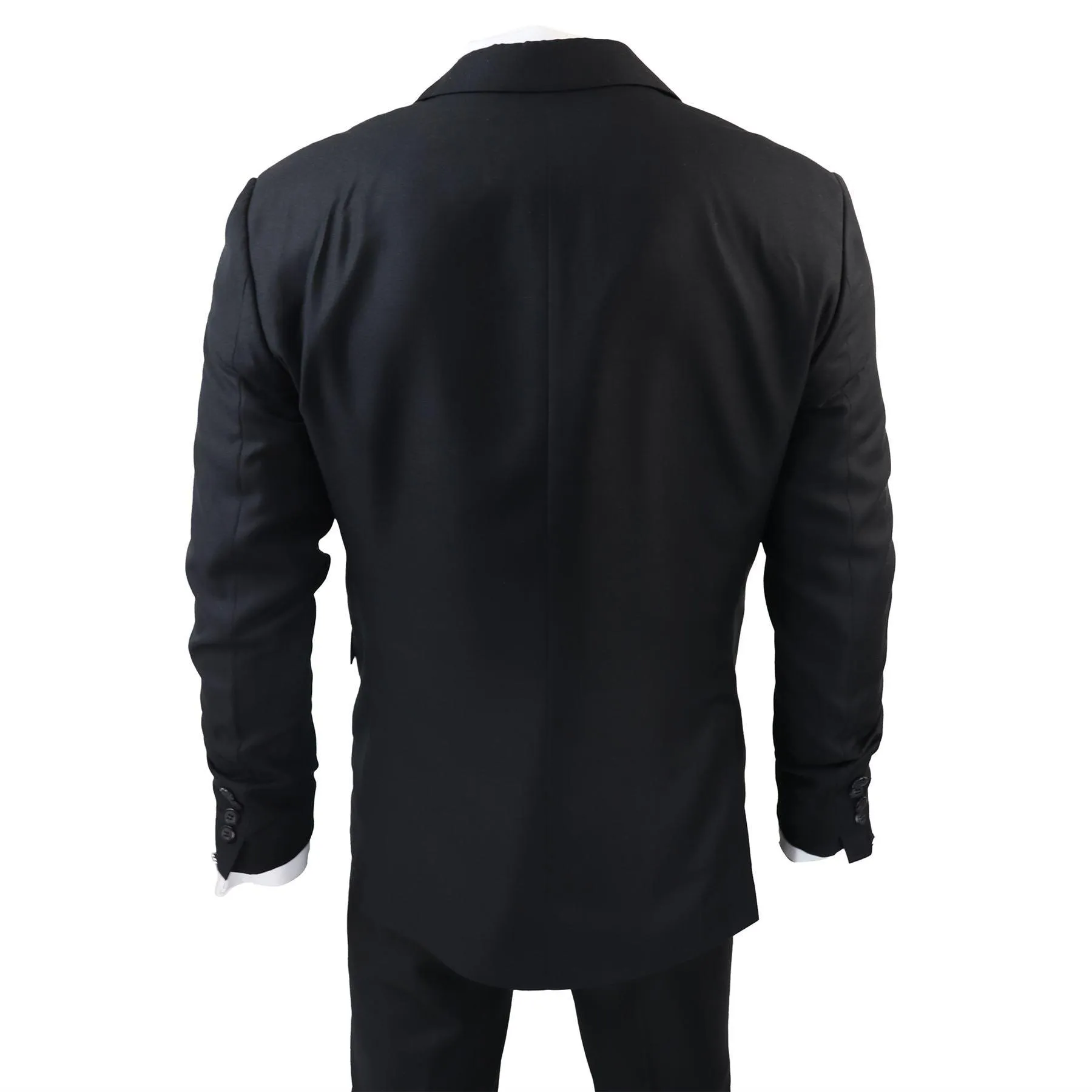 Men's Classic Black Suit 3 Piece Tailored Fit Vintage Office Funeral Security Waiter Wedding