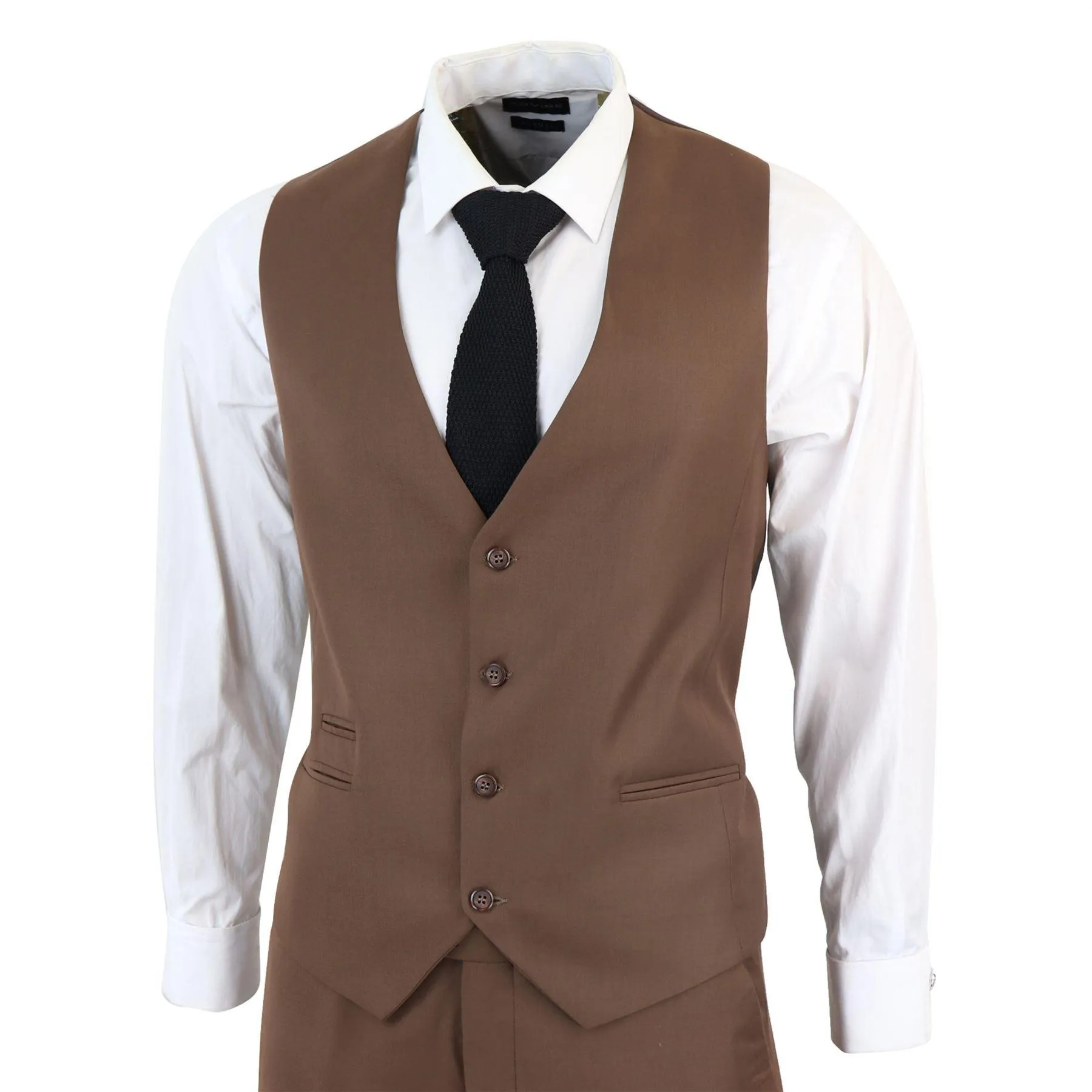 Men's Classic Brown Suit 3 Piece Tailored Fit Vintage Office Wedding Prom