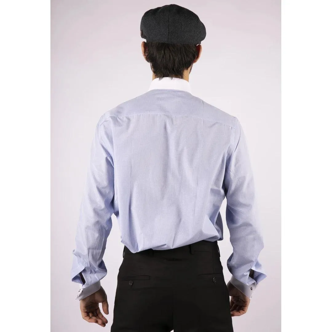 Mens Club Collar Shirt With Bar Poplin Pin White Black 1920s Peaky Blinders