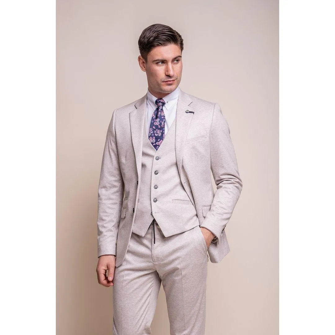 Mens Cream 3 Piece Suit Lightweight Tailored Fit