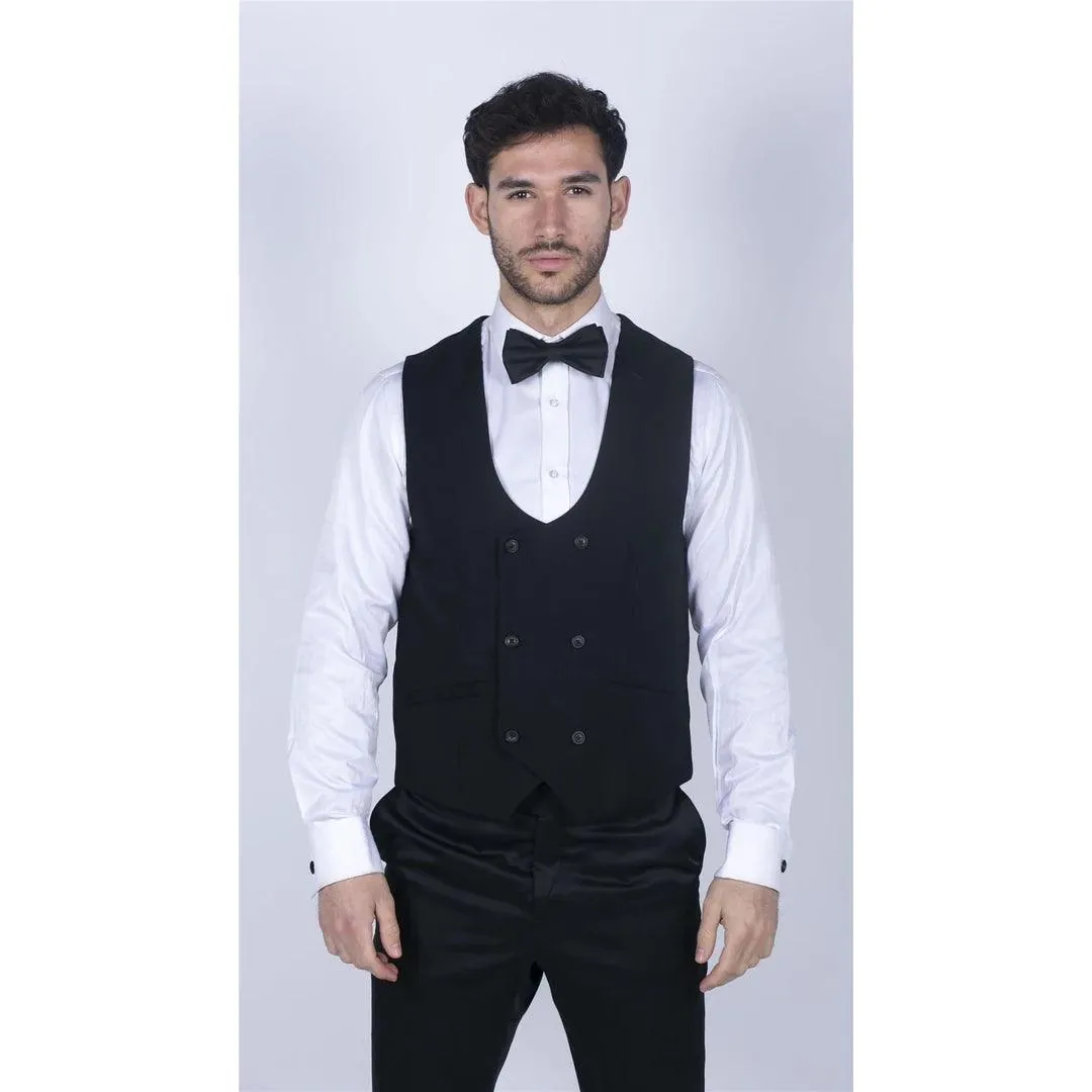 Mens Double Breasted Scoop Waistcoat Classic Smart Formal Wedding