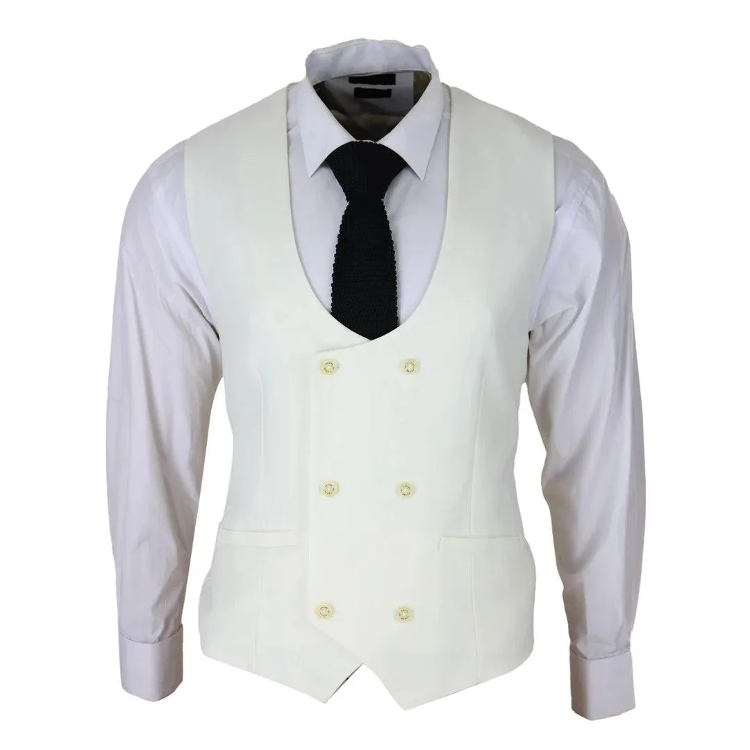 Mens Double Breasted Scoop Waistcoat Classic Smart Formal Wedding