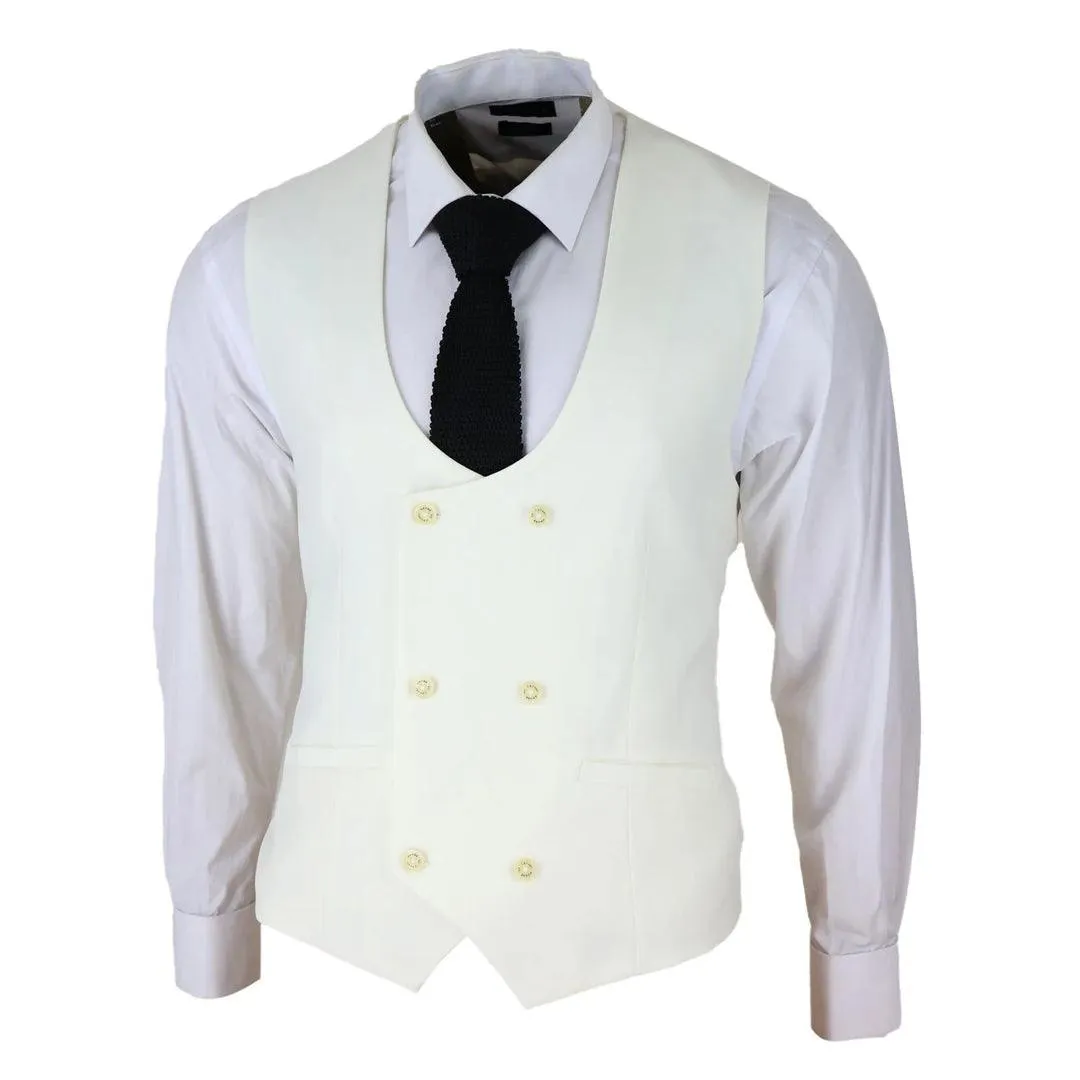 Mens Double Breasted Scoop Waistcoat Classic Smart Formal Wedding