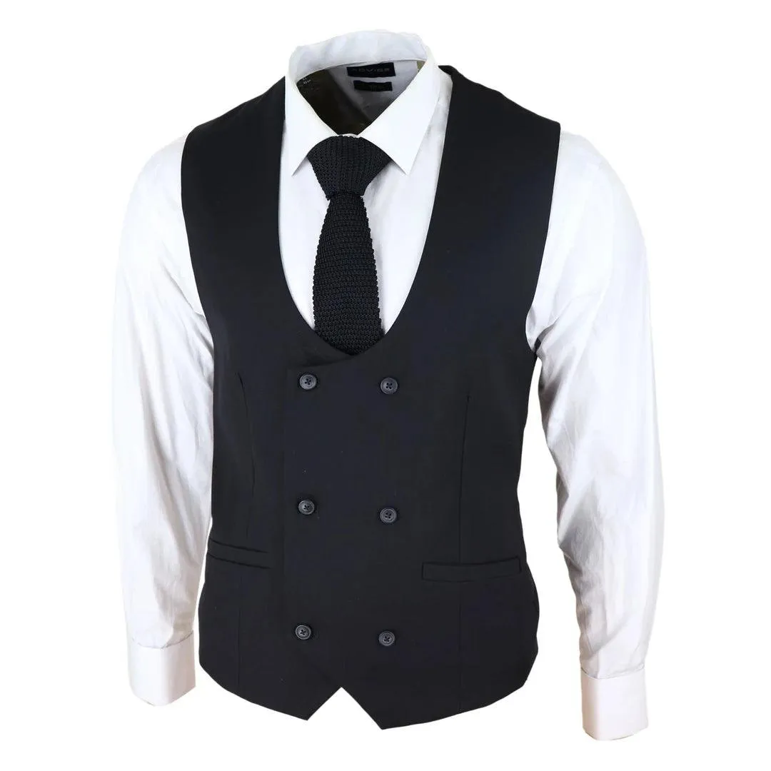 Mens Double Breasted Scoop Waistcoat Classic Smart Formal Wedding