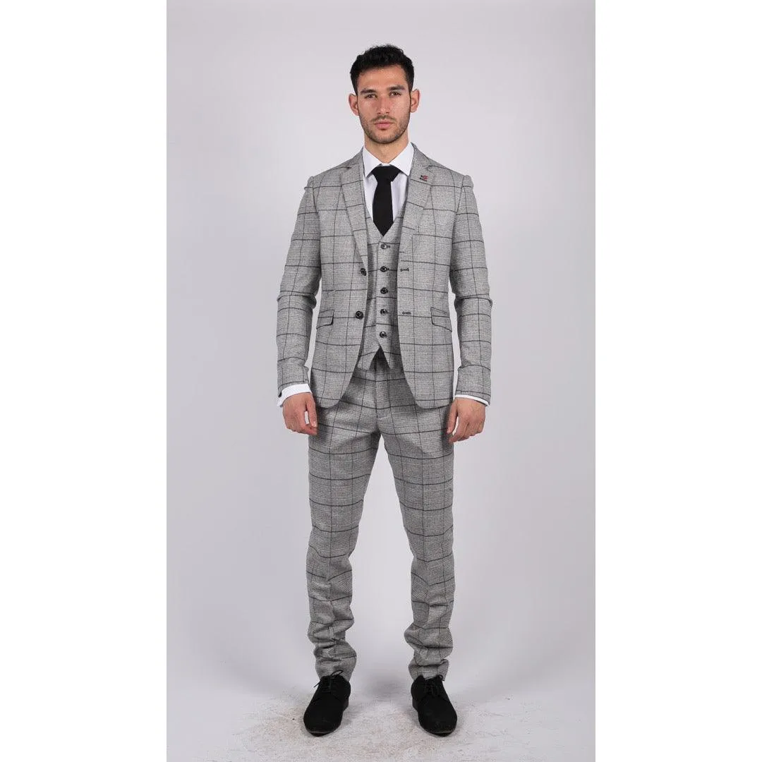 Mens Grey Check Black Tweed 3 Piece Suit Vintage Classic 1920s Wedding