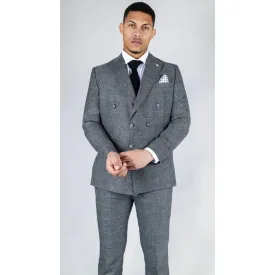 Men's Grey Suit 2 Piece Double Breasted Check Formal Dress