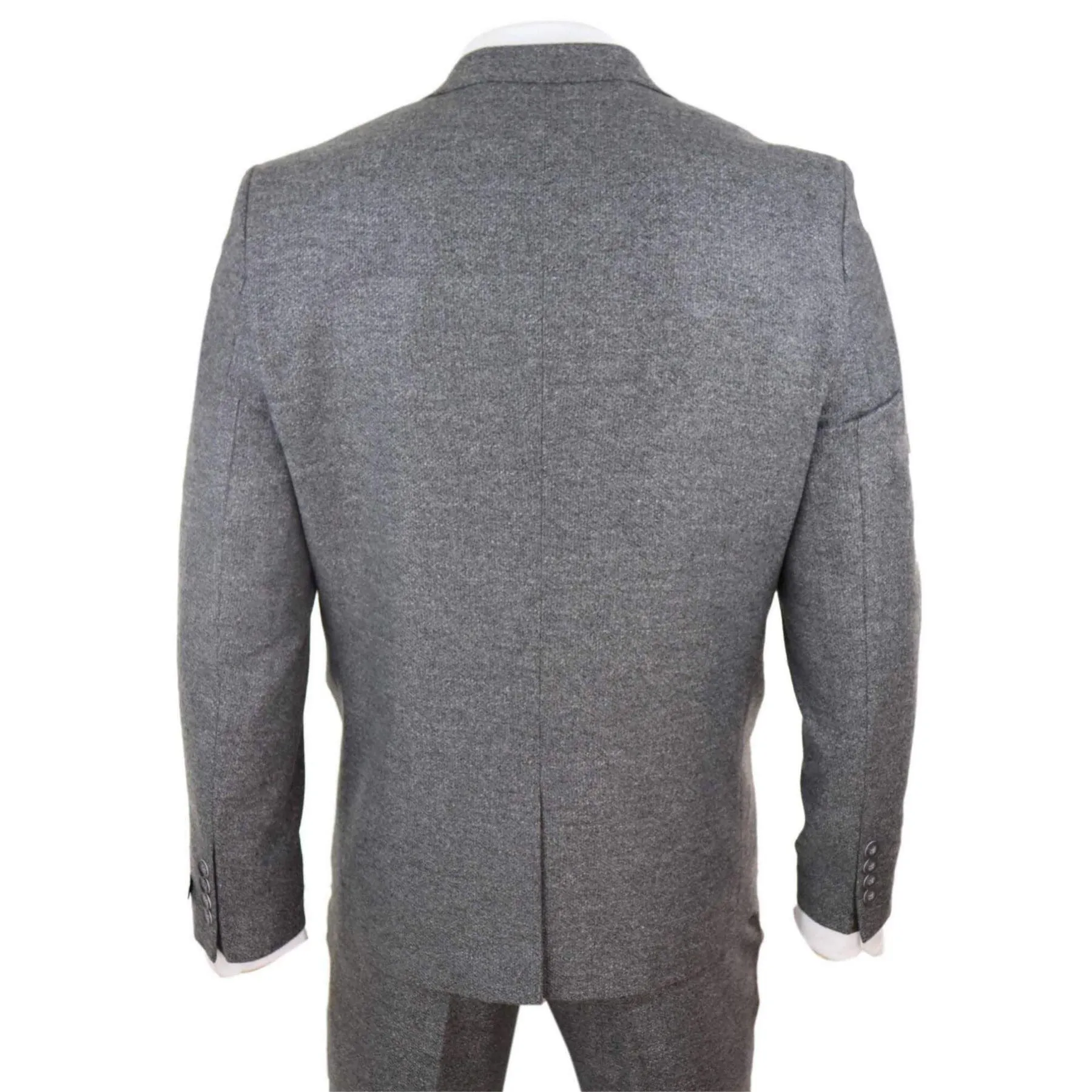 Mens Grey Wool 3 Piece Suit Double Breasted Waistcoat Tweed 1920s