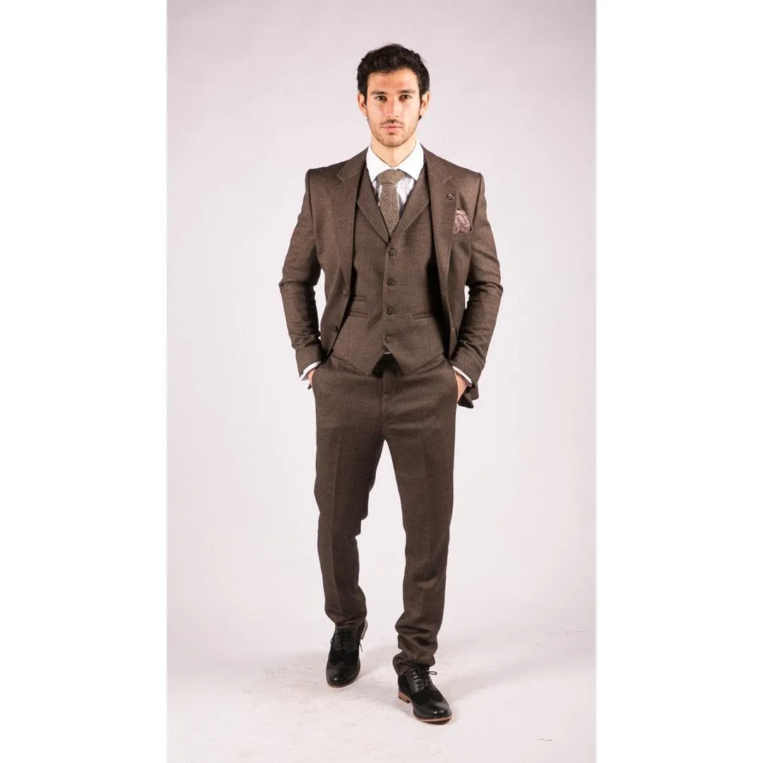 Mens Herringbone Tweed 3 Piece Suit Brown Classic Vintage Tailored Wedding Blinders