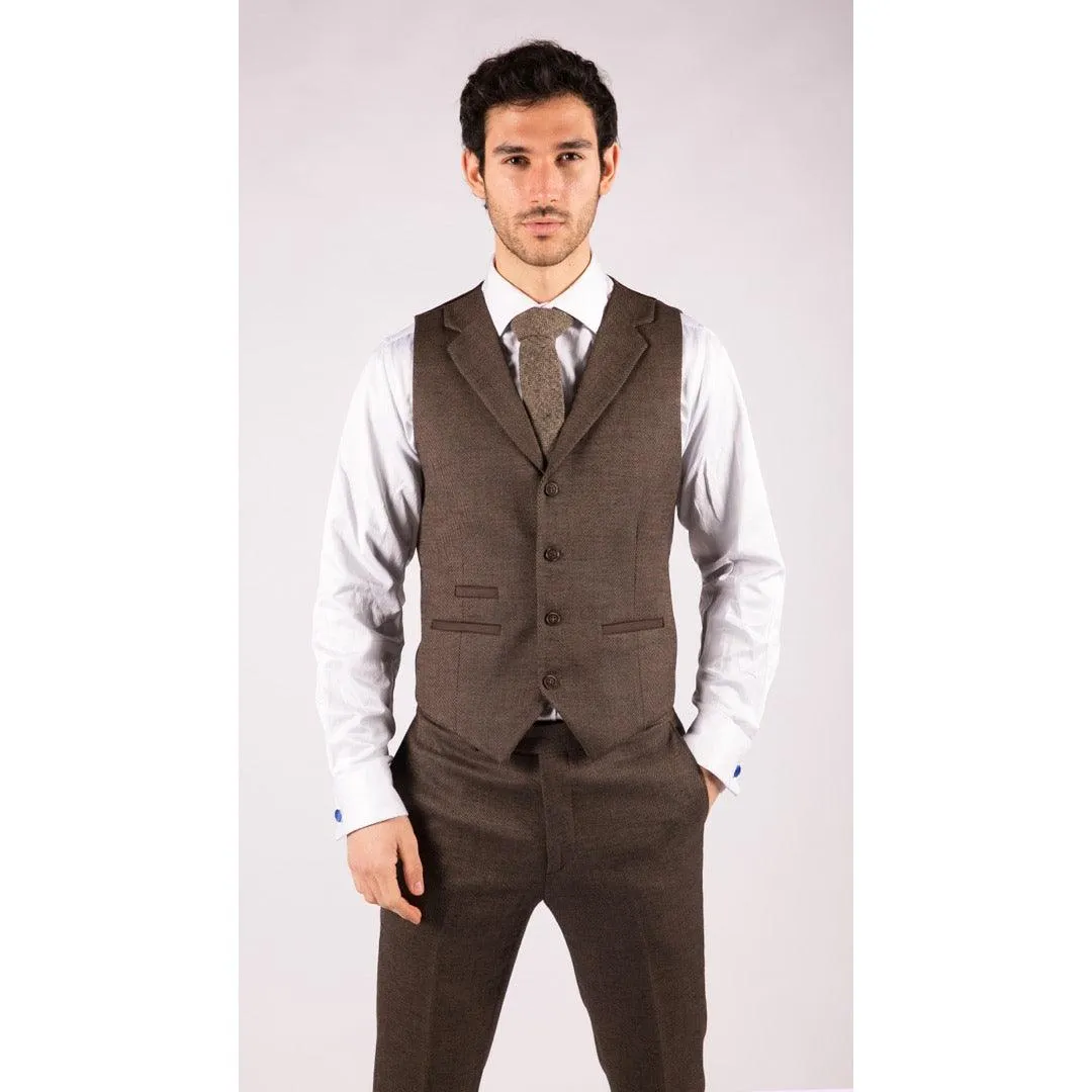 Mens Herringbone Tweed 3 Piece Suit Brown Classic Vintage Tailored Wedding Blinders