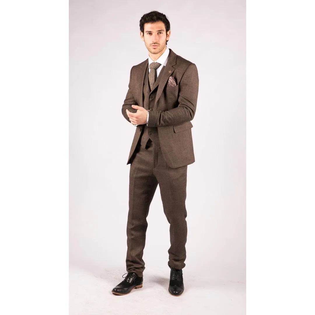 Mens Herringbone Tweed 3 Piece Suit Brown Classic Vintage Tailored Wedding Blinders