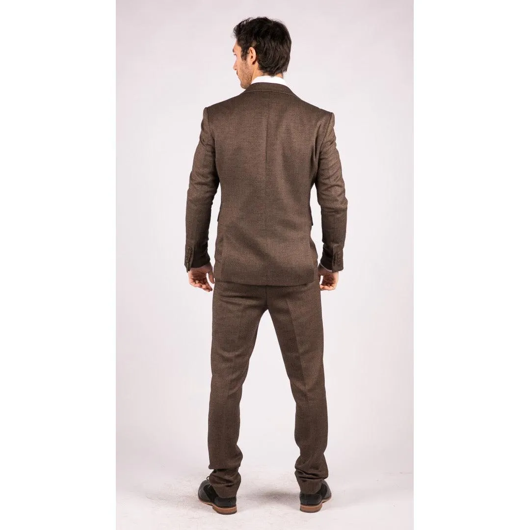 Mens Herringbone Tweed 3 Piece Suit Brown Classic Vintage Tailored Wedding Blinders