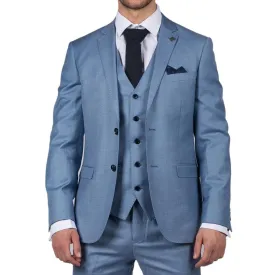 Mens Light Blue Sky 3 Piece Suit Classic Stitch Wedding Summer Prom Classic