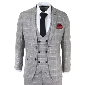 Mens Marc Darcy Grey Prince Of Wales Check Suit Ross Office Wedding Slim Fit Classic