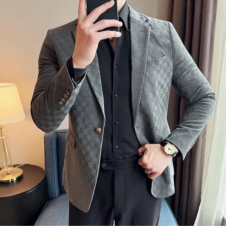 Men's Plaid Slim Fit Blazer – Single Breasted Fashion Suit Jacket for Business, Banquets & Weddings