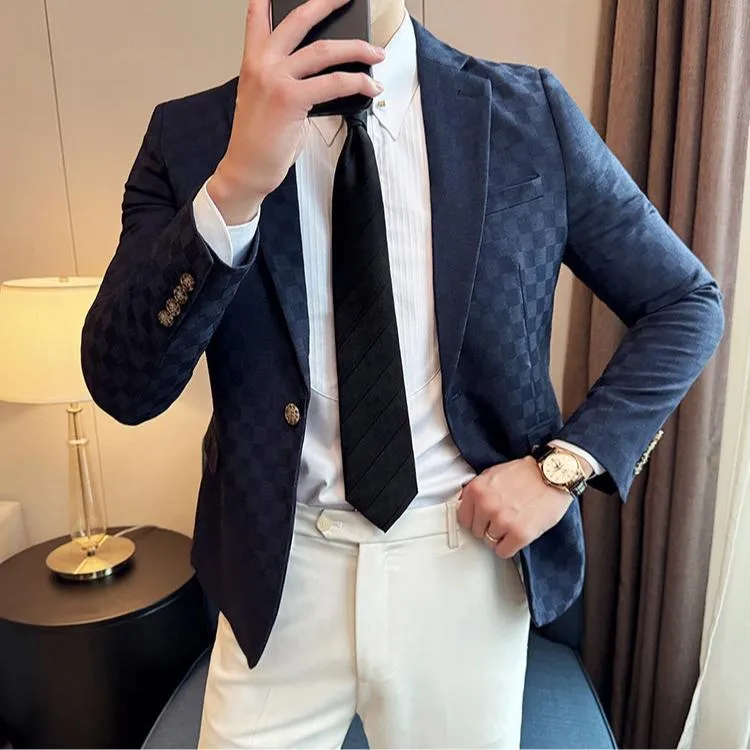 Men's Plaid Slim Fit Blazer – Single Breasted Fashion Suit Jacket for Business, Banquets & Weddings