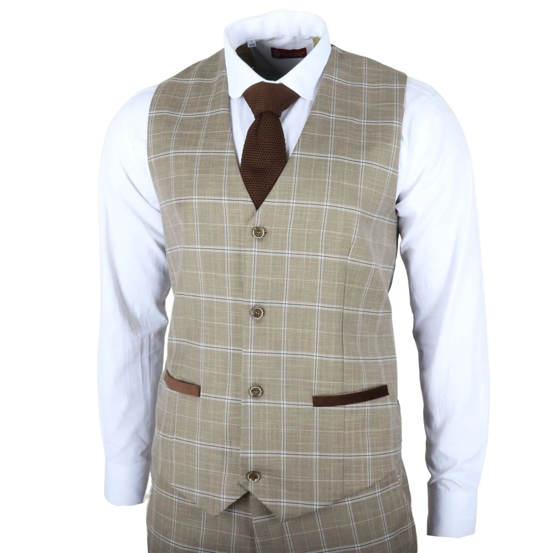 Men's Suit 3 Piece Brown Checked Classic Plaid Tailored Fit Formal Dress