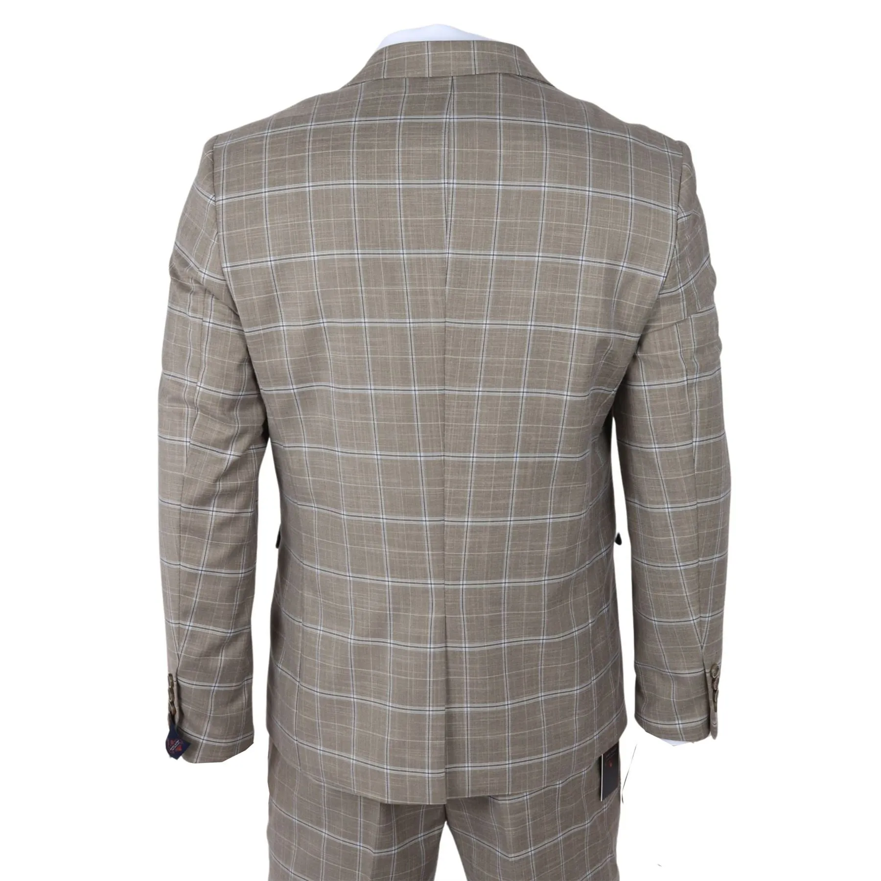 Men's Suit 3 Piece Brown Checked Classic Plaid Tailored Fit Formal Dress